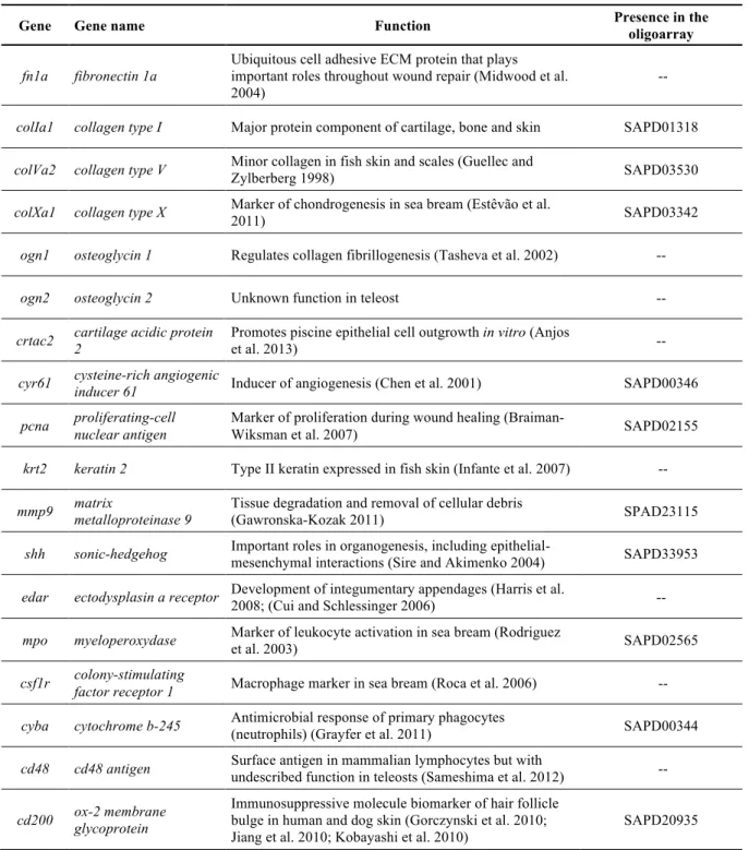 Table 2. 2 - Candidate transcripts selected for expression analysis in sea bream skin