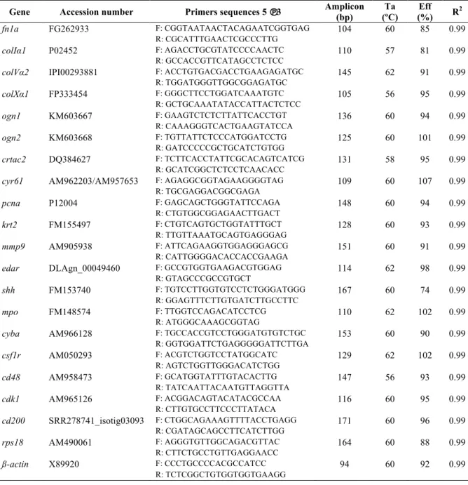 Table 2. 3 - List of the primers used for gene expression analysis by quantitative RT-PCR in sea bream  (Sparus aurata) skin
