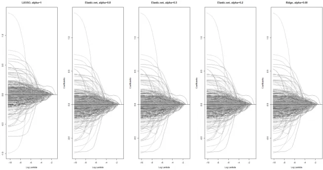 Figure 3.2: Estimation of β shrinkage path among different α