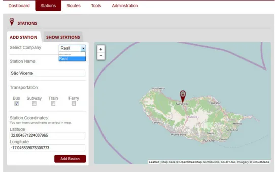 Figure 6. Monitoring tool: adding stations.