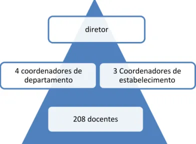 Figura 3. Sujeitos da investigação diretor 4 coordenadores de departamento  3 Coordenadores de estabelecimento 208 docentes 