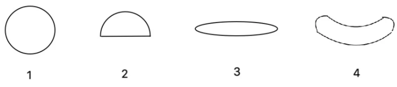 Figura 4 - Formatos ineye®. Esférico (1); Hemisférico (2); Oblongo (3); Formato Feijão  (4)