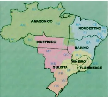Figura 1. Divisão dialetal do Brasil proposta por Antenor  Nascentes. Fonte: Nascentes (1953, p