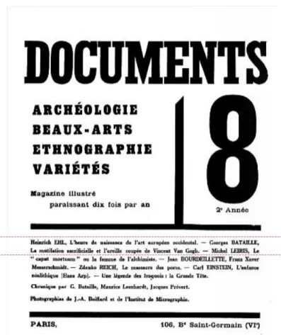 Figura 2 – Capa da edição de número 8 da revista Documents, em que consta o  artigo de Bataille