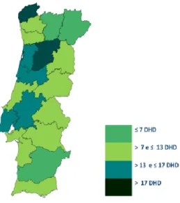 Figura  8.  Análise  geográfica  do  consumo  de  metilfenidato,  expressa  em  doses  diárias  definidas  por  1000  habitantes  por  dia  (DHD),  em  Portugal  Continental  na  população entre os 5 e 19 anos (retirado de Infarmed, 2015 b )