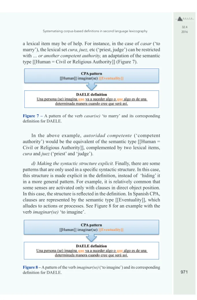 Figure 7 – A pattern of the verb casar(se) ‘to marry’ and its corresponding  deﬁ nition for DAELE.