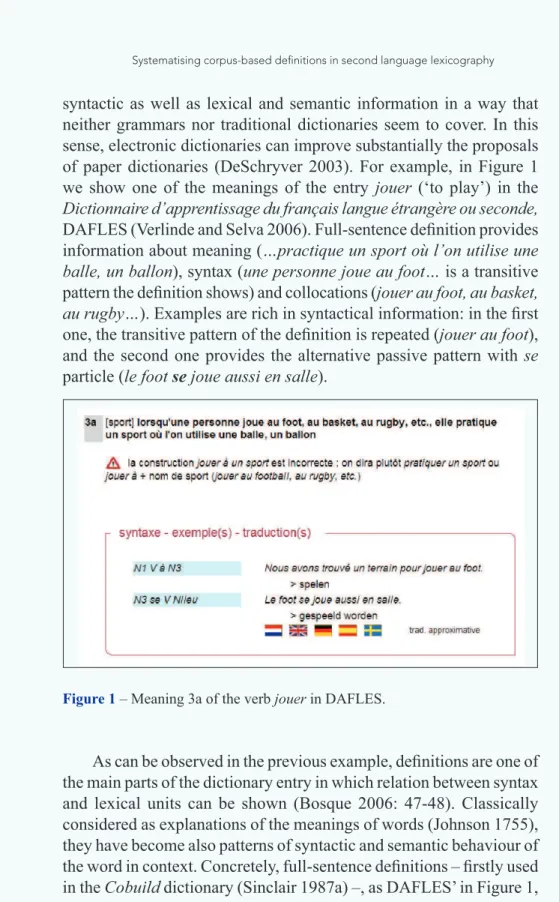 Figure 1 – Meaning 3a of the verb jouer in DAFLES.