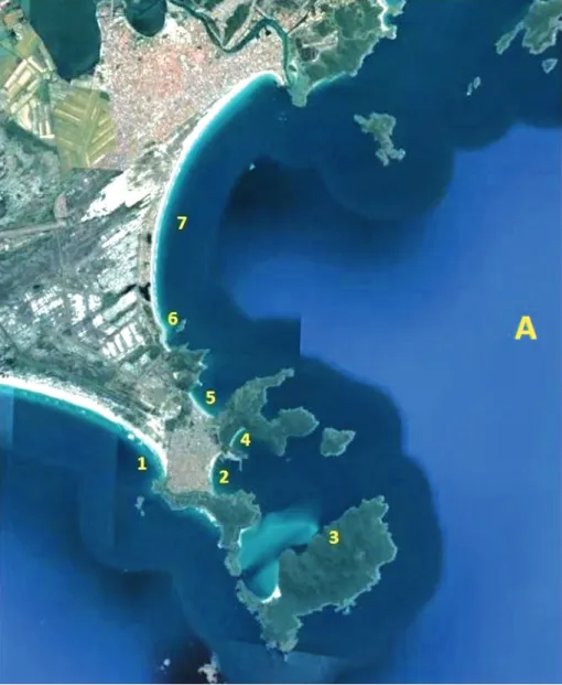 Figura 3 – Localização de pescarias no litoral entre a restinga de Massambaba e a Ponta de Búzios em 1729