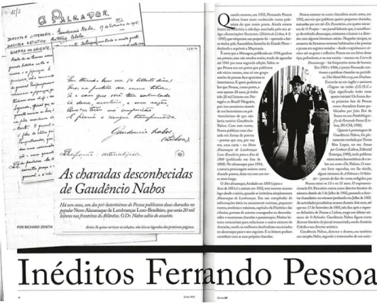 Figura 7 - Peça jornalística 6: “As charadas de Gaudência Nabos - Inéditos Fernando Pessoa”, edição de junho de 2010.