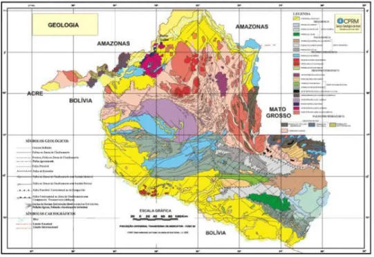 Figura 04 - Principais drenagens e geologia da área do rio Madeira (ADAMY, 2010). 
