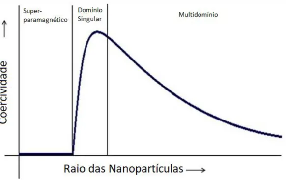 Figura 3.2 - Ilustração esquemática da relação entre a coercividade e o raio das nanopartículas (86).