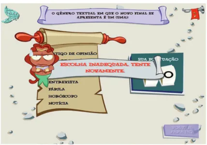 Figure 7 – Discovering the genre (software feedback –  wrong answer). One point changes a tale