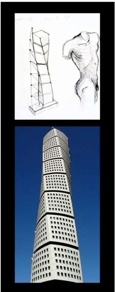 Figura 7: Desenho e fotografia do Torso do arquitecto Santiago  Calatrava; Fonte 07 
