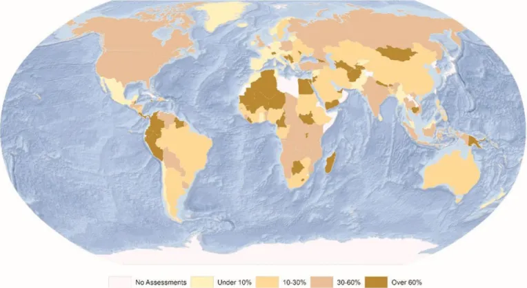 Figura 4 – Percentual de cobertura das áreas protegidas avaliadas quanto à efetividade por país.