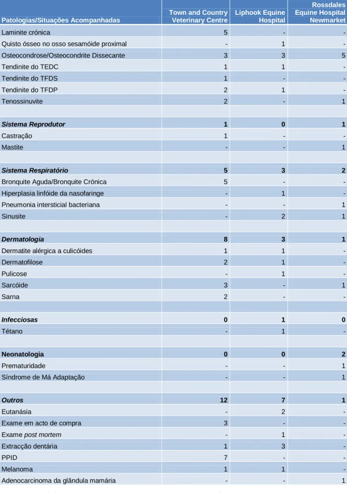 Tabela I. Casuística dos casos seguidos ao longo de 16 semanas de estágio 