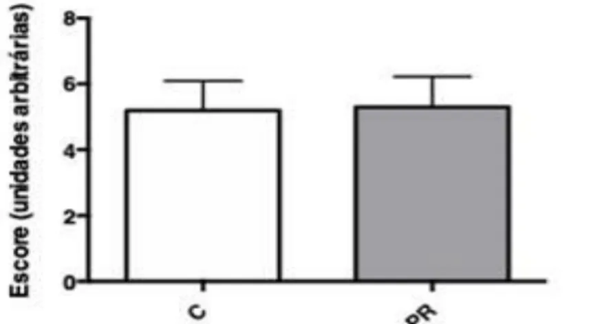 Figura  12:    Escala  hedônica  (unidades  arbitrárias)  para  os  grupos  C  (barras  brancas)  e  PR  (barras  cinzas)