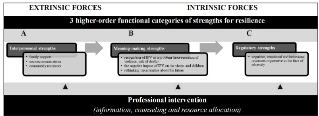 Figure 1. Comprehensive scheme of implications for intervention with victims based on The  Resilience Portfolio Model (Grych et al