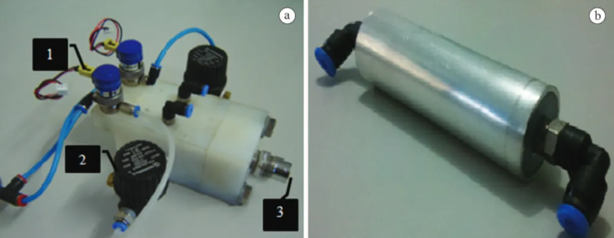 Figure 6a shows the top and front view of the  experimental CPAP, and (b), shows the pneumatic  and sensing systems in the device