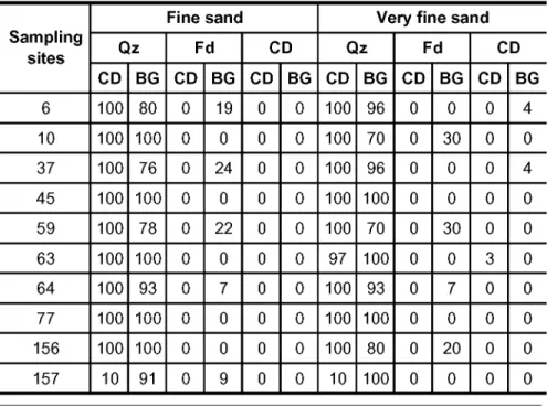 Table 4 - Light mineral contents in fine- and very fine-grained sands of the colluvial deposits (CD) and the Bauru Group (BG) sedimentary rocks, that occur at the same locality
