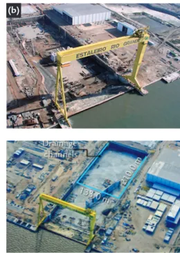 Figure 1 (a) presents a view of the  dry dock, where one can see the large  gantry crane in operating position, with 
