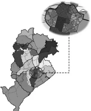 Figura 3 - Zoneamento proposto e sistema viário principal de Belo Horizonte com  destaque para a área central 3