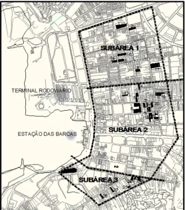 Figura 2 - Mapa da área central e suas subáreas 