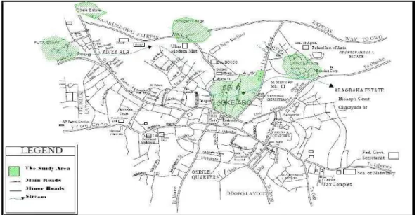 Figure 1 - Land use Map of Akure showing the Study Locations. 