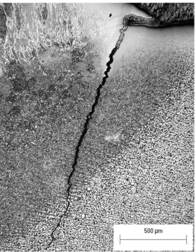 Figure 11. Crack propagation in the base metal.