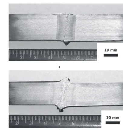 Figure 5. Macrosection of the joints produced under different welding conditions: 