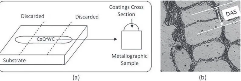 Figure 2. Schematic showing: (a) Cross section metallographic samples and (b) DAS measurement.