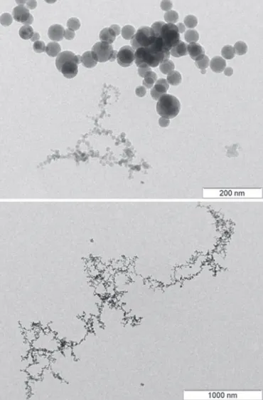 Figure 10. TEM image for nanoparticles collected for welding  with Ar+10%CO 2 : mild steel 