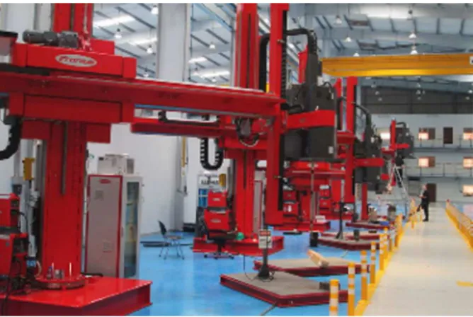 Figure 2. Endless Torch Rotating ETR   GTAW cladding systems lined up for internal borehole GTA weld cladding.