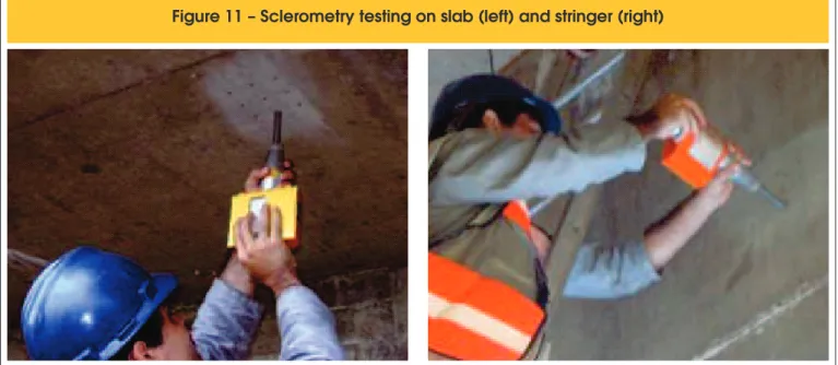 Figure 11 shows the application of sclerometer and arrangement  of the points on the deck slab and stringer.