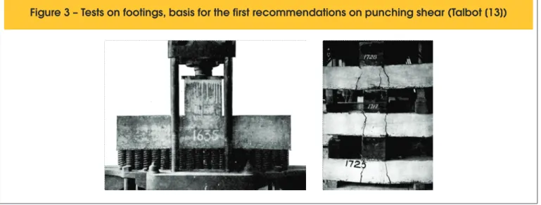 Figure 3 � Tests on footings, basis for the first recommendations on punching shear (Talbot [13])