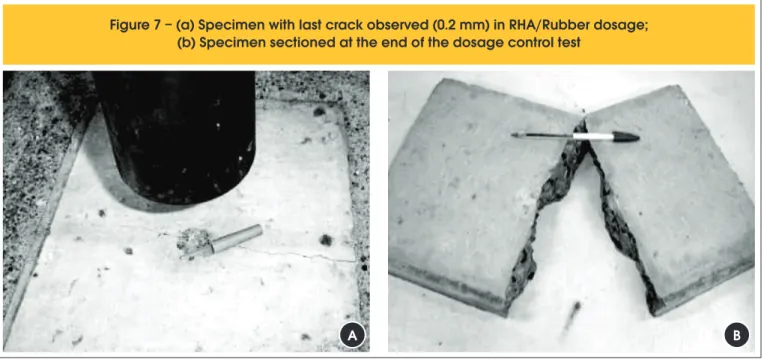 Figure 7 – (a) Specimen with last crack observed (0.2 mm) in RHA/Rubber dosage; 