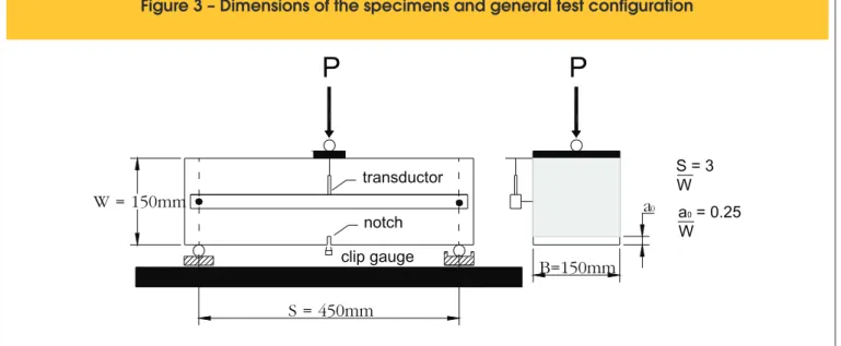 Figure 3 – Dimensions of the specimens and general test configuration