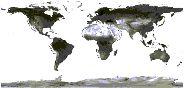 Fig. 4. Major upwelling regions of the world (shown by stippled areas). (modified from Barber &amp; Smith, 1981)