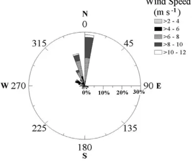 FIG. 2. Chart of wind direction and speed distribution (%), from May to September 2001, at Sagres