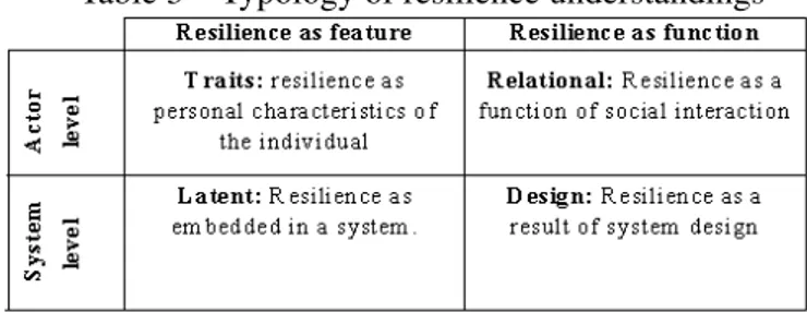 Table 3 – Typology of resilience understandings