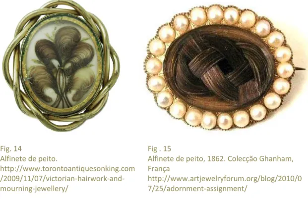 Fig. 14  Alfinete de peito.  http://www.torontoantiquesonking.com  /2009/11/07/victorian-hairwork-and-mourning-jewellery/  Fig 