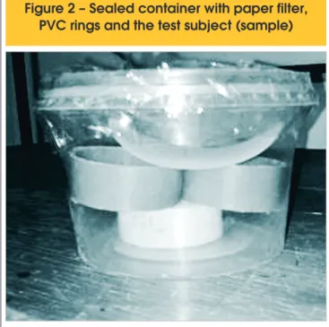 Figure 2 – Sealed container with paper filter,  PVC rings and the test subject (sample)