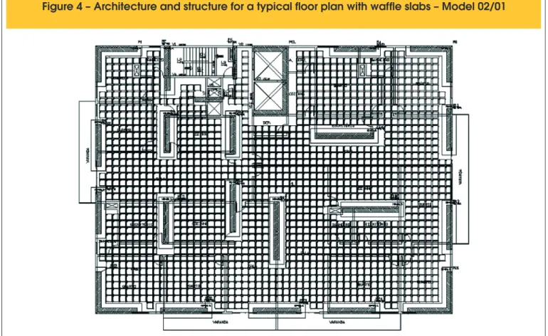 Figure 4 – Architecture and structure for a typical floor plan with waffle slabs – Model 02/01