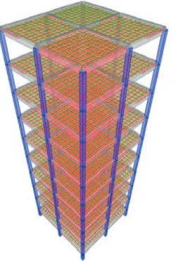 Figure 4 shows one the models analyzed through SAP2000®. All  the models studied which were symmetric in direction X and Y, the  results are equal for both directions
