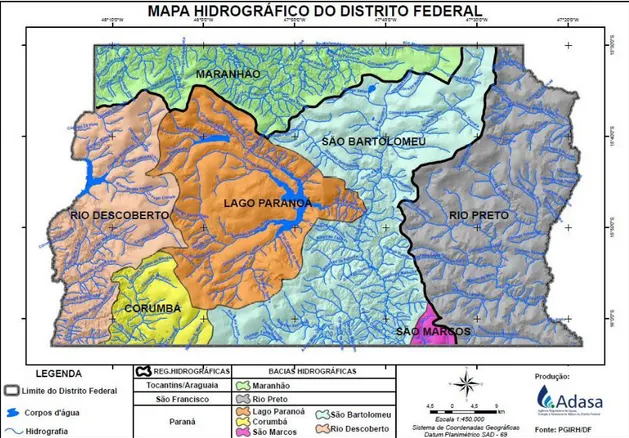 Figura 1.1- Mapa das Bacias Hidrográficas do Distrito Federal (Fonte: ADASA, 2010). 