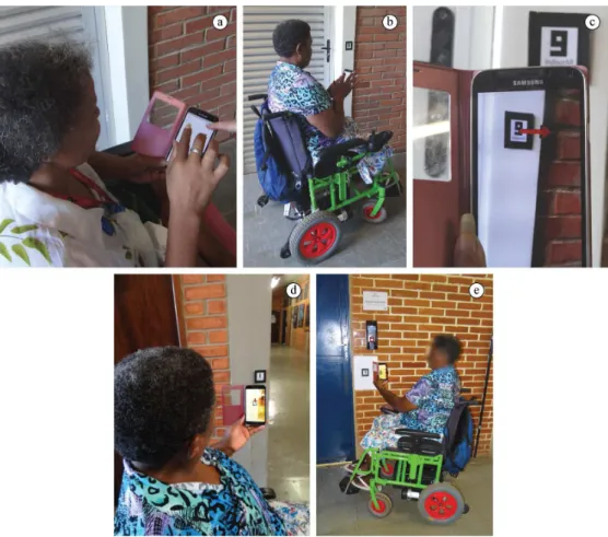 Figure 4. Demonstration of the various steps associated with the use of the proof-of-concept application to guide navigation of wheelchair  users in indoor environments