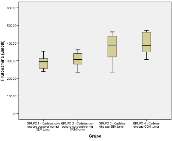 Figura 14: Resultados médios dos níveis séricos de frutosamina por grupo. 