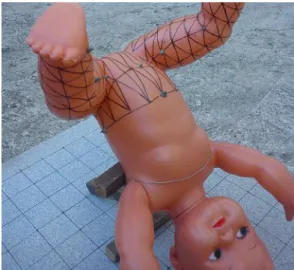 Figure 2. Experimental setup used in the photogrammetric procedure for  3D surface reconstruction of the hip and legs of a plastic doll