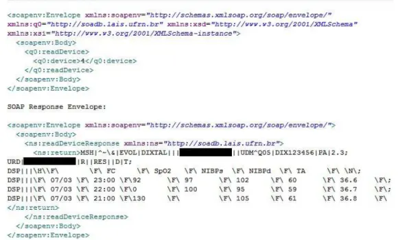 Figure 2. Request and response message in the SOAP protocol in SOA-BD. The utilized method on request (SOAP Request Envelope) has the 