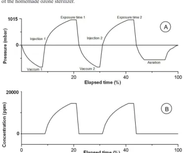 Figure 2. Standard sterilization time-pressure and concentration curves during the ozone cycle