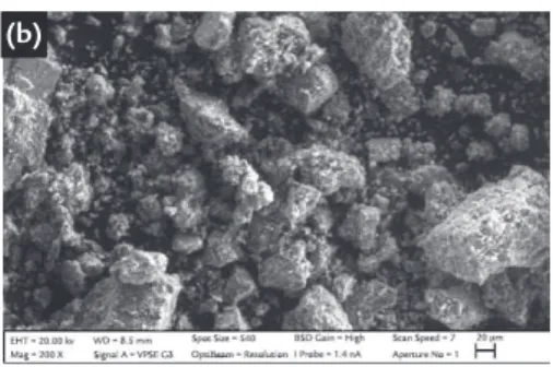 Figure 3 a) and b) are SEM images  (200X) in SE mode of K–1 and K–2. 